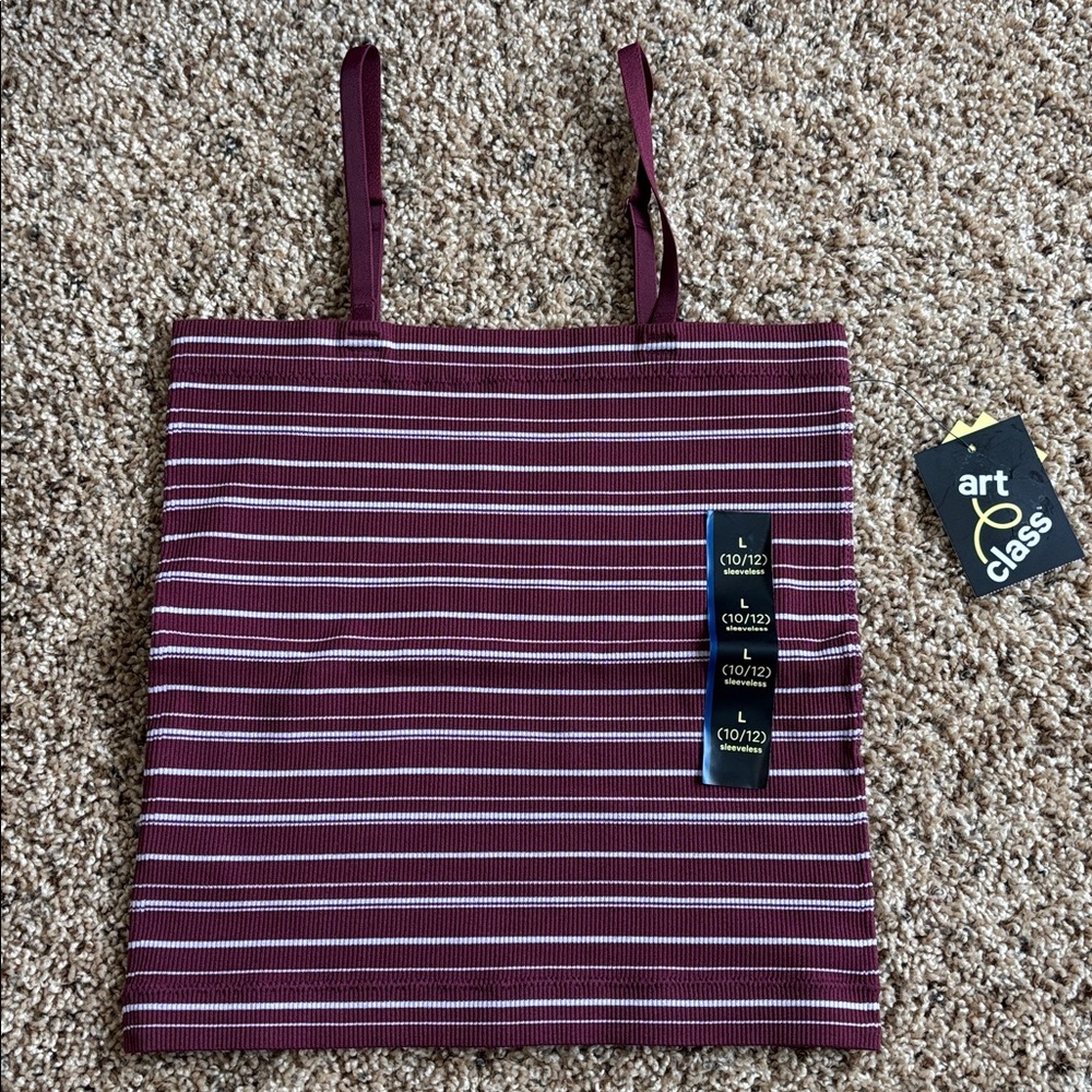 Art Class Seamless Tube Top Maroon and White Striped Tank Top Girls Size Large